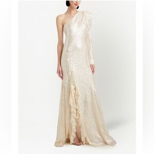 Cinq à Sept White Sequin One Shoulder Angeline Gown - Size 10